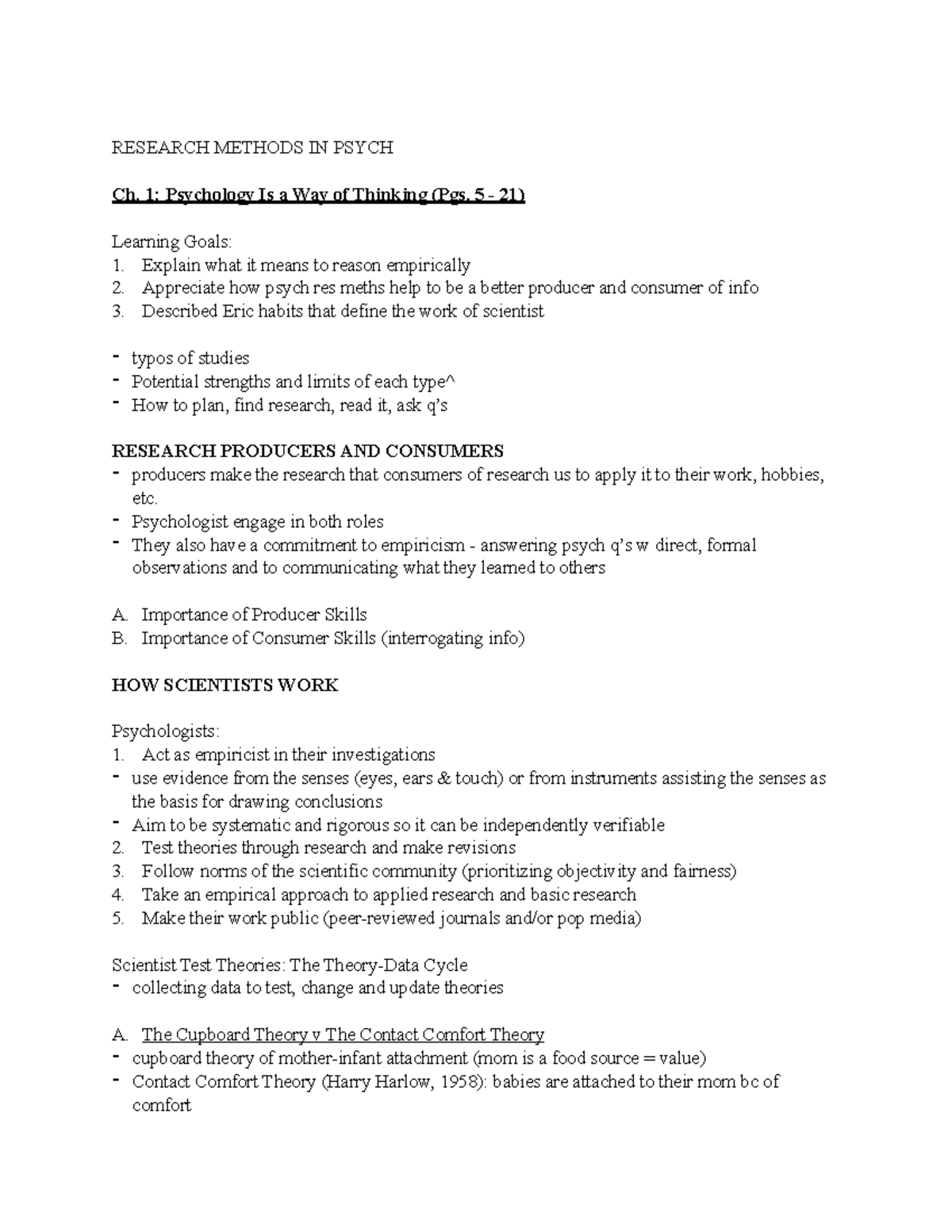 PSYC 2001 - Reading Notes Chapter 1 to seven - RESEARCH METHODS IN ...