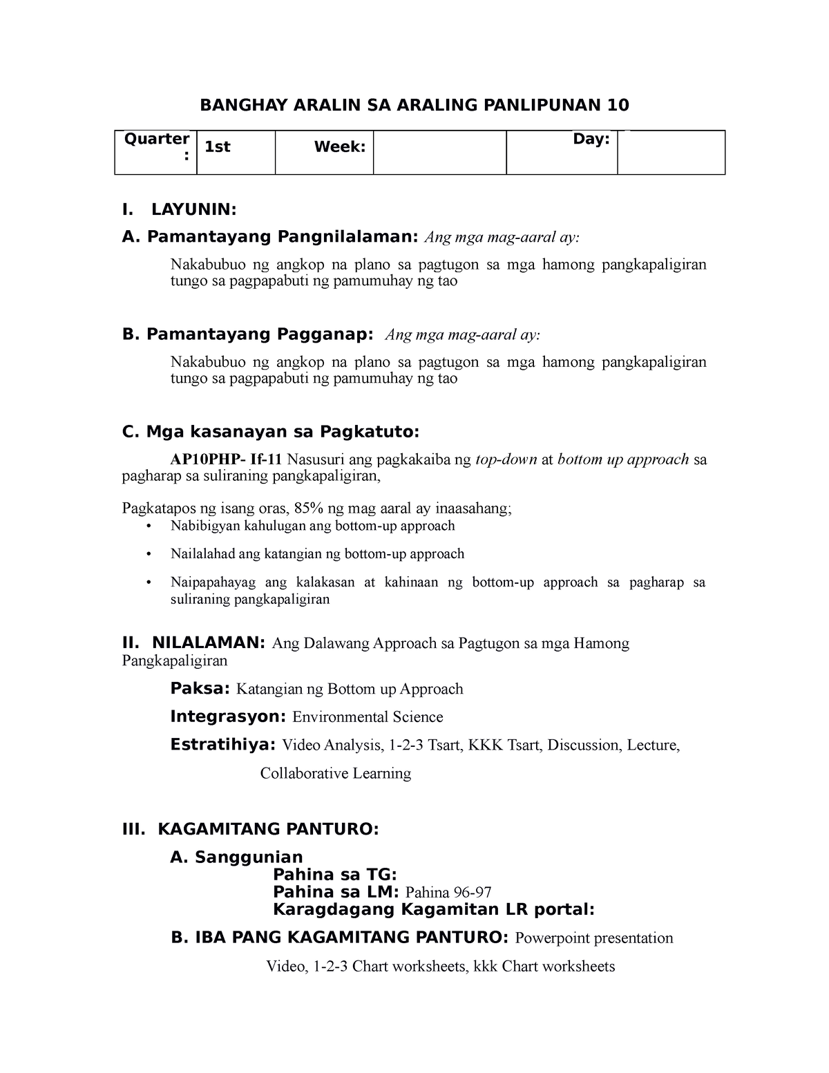 Ap10 Dll 1st Q - Ap10 - BANGHAY ARALIN SA ARALING PANLIPUNAN 10 Quarter ...