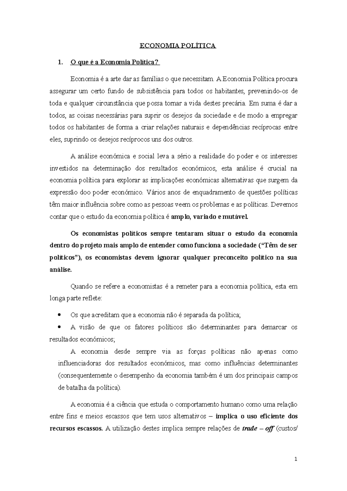 Economia-Política-resumos - ECONOMIA POLÍTICA O que é a Economia ...
