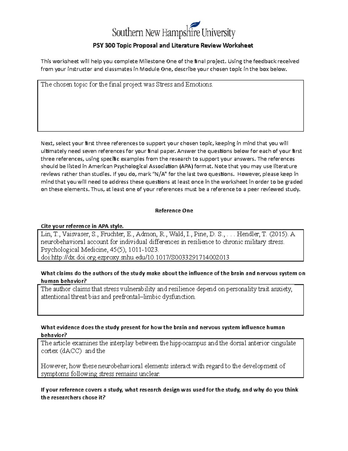 PSY 300 Topic Proposal and Literature Review Worksheet - PSY300 - SNHU ...