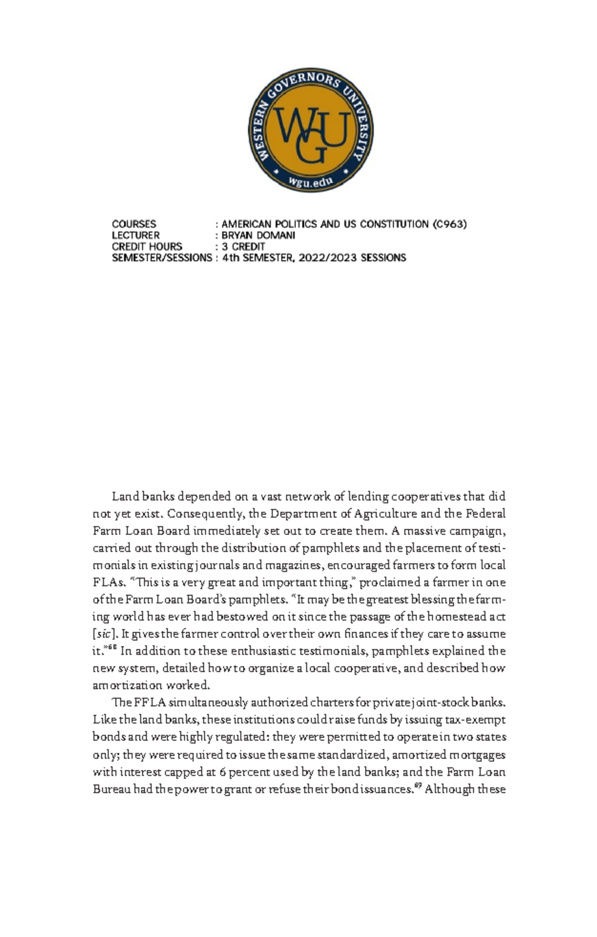 C963- Western Governor University- American Politics AND US ...