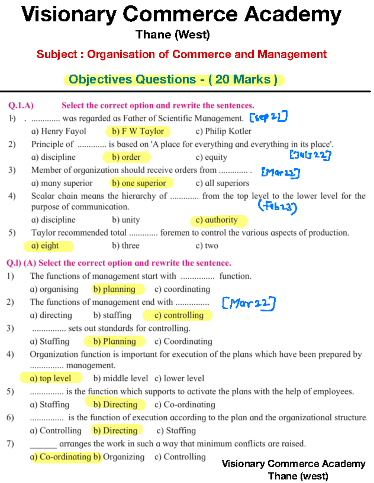 OCM Objective Question - Visionary Commerce Academy Thane (West ...