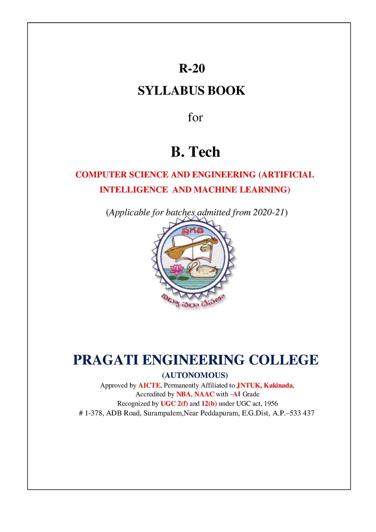 R20-B - R- 20 SYLLABUS BOOK For B. Tech COMPUTER SCIENCE AND ...