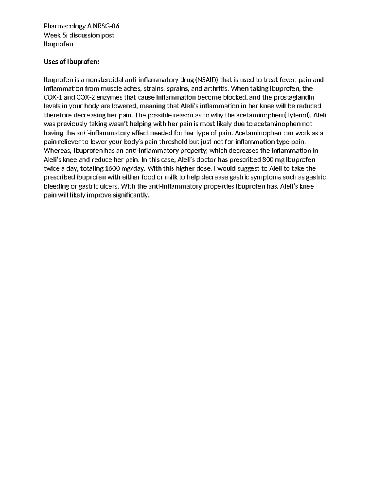 Pharmacology A dicussion post 1 - Pharmacology A NRSG- Week 5 ...