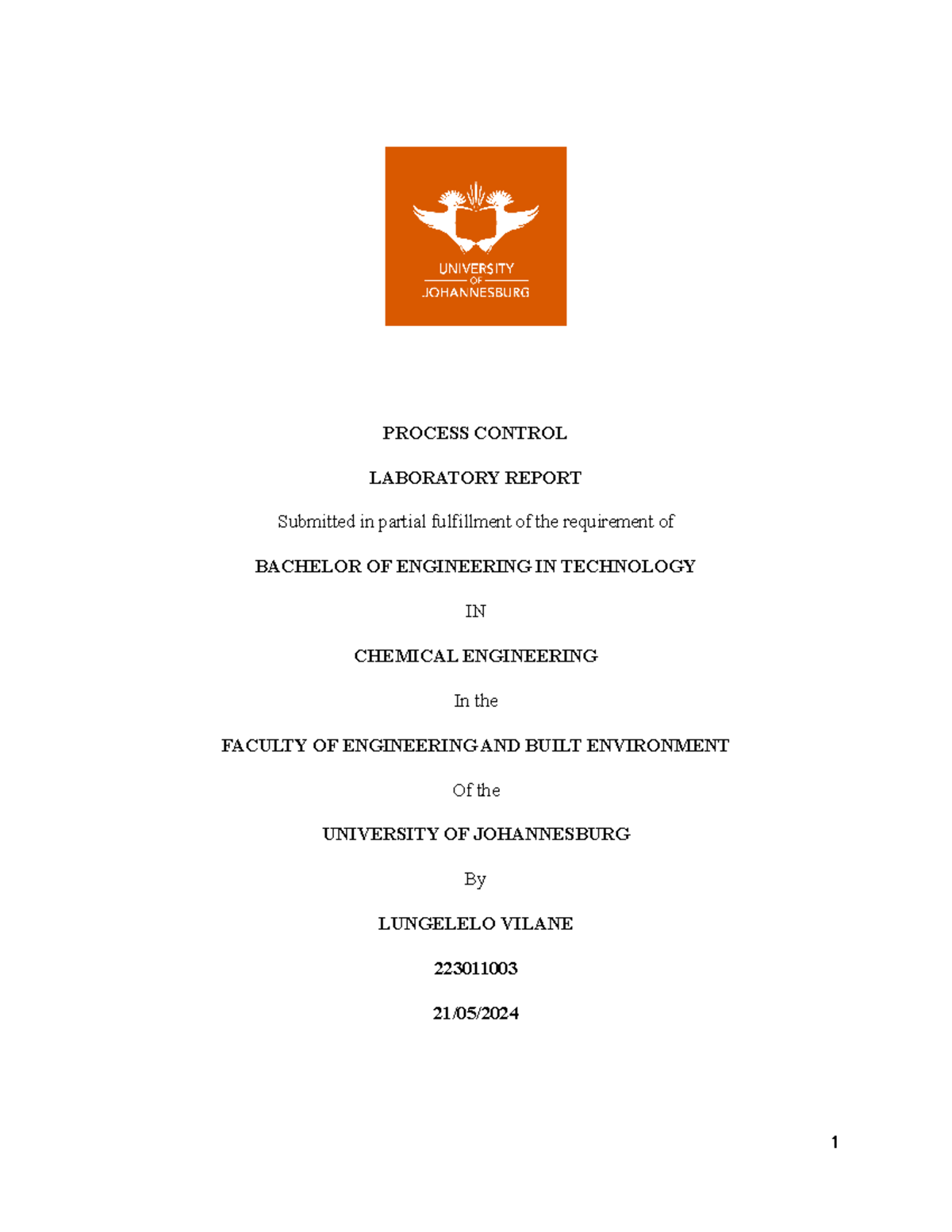 Process Control LAB Report - PROCESS CONTROL LABORATORY REPORT ...