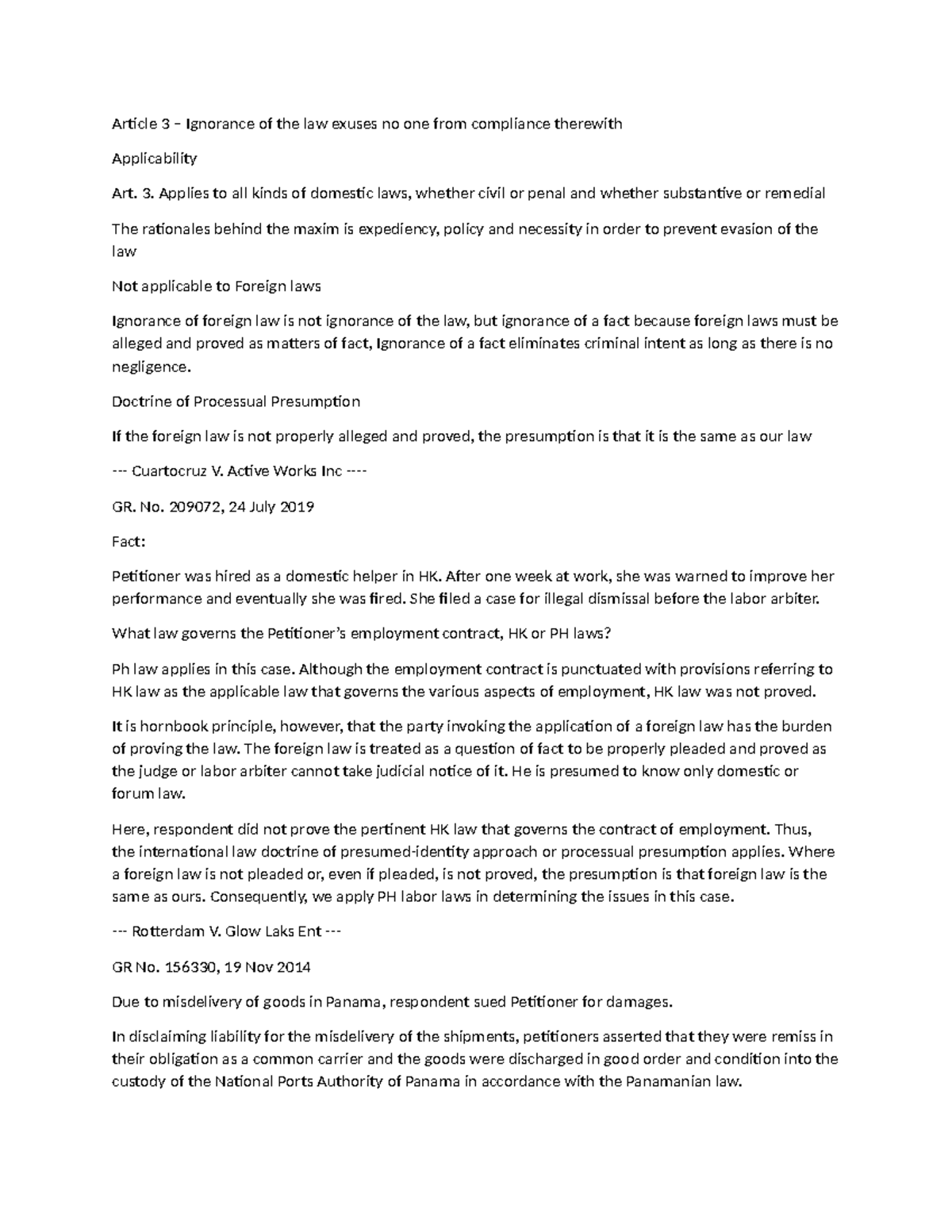 Article 3 and 4 of the Civil code of PH - Article 3 – Ignorance of the ...