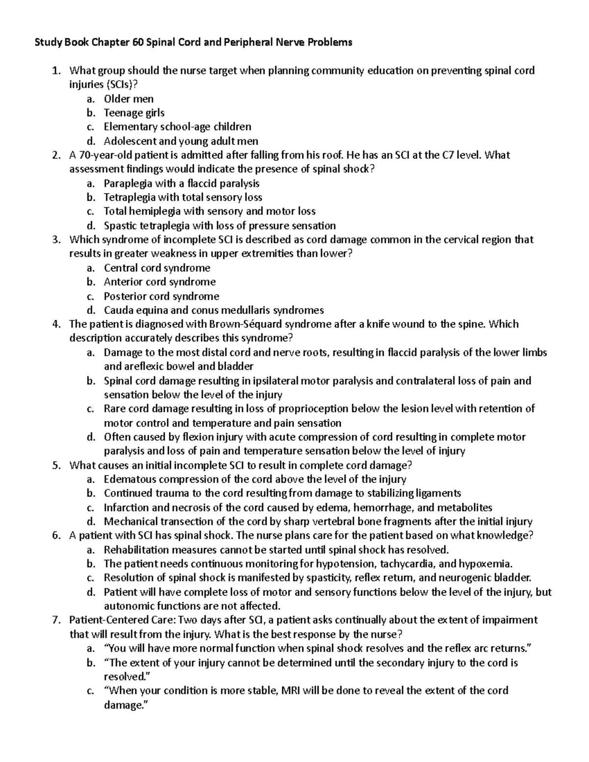 Study Book Chapter 60 Spinal Cord And Peripheral Nerve Problems - Older ...