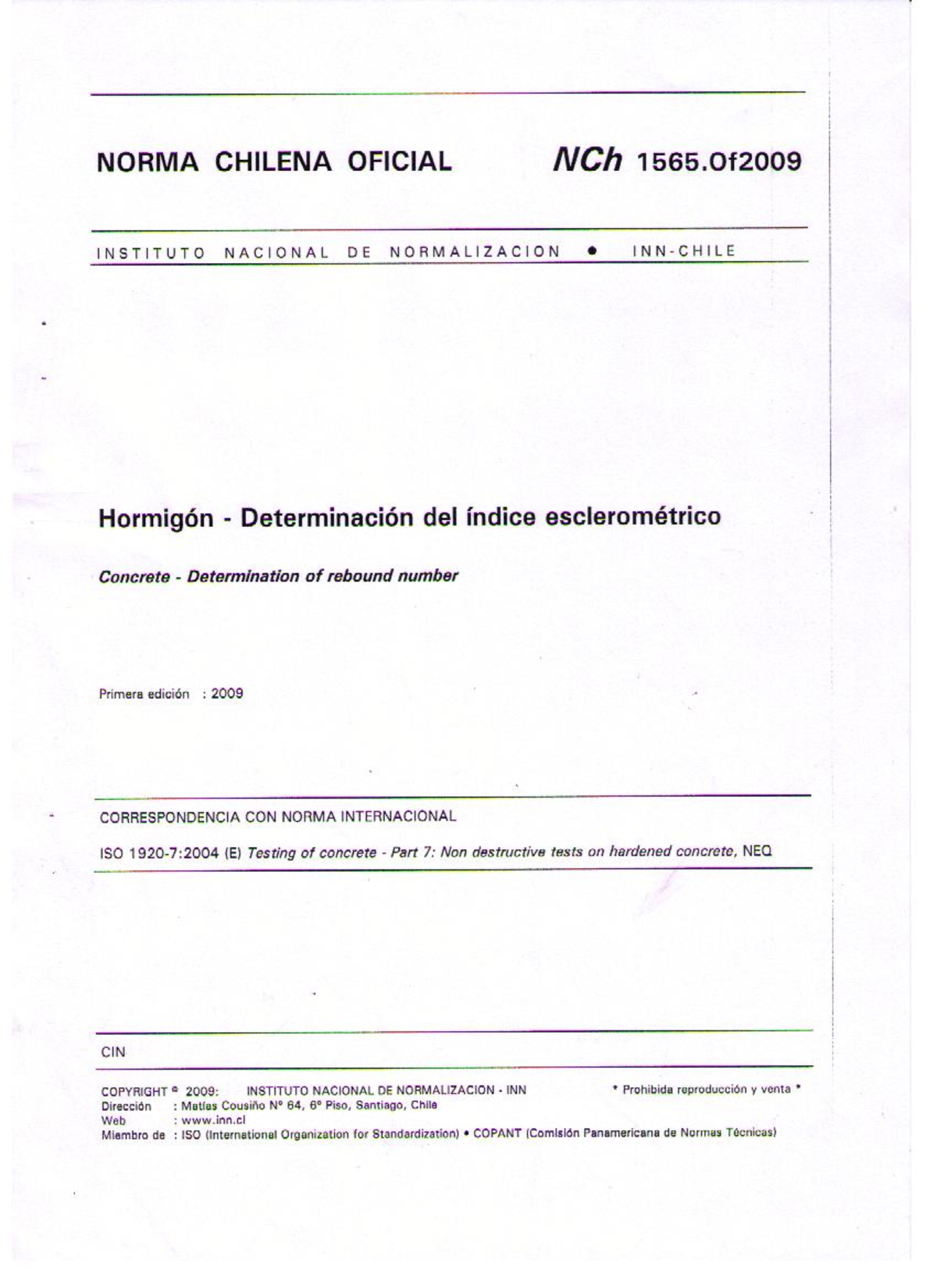 NCH1565 OF2009 certificado de epp construccion Studocu