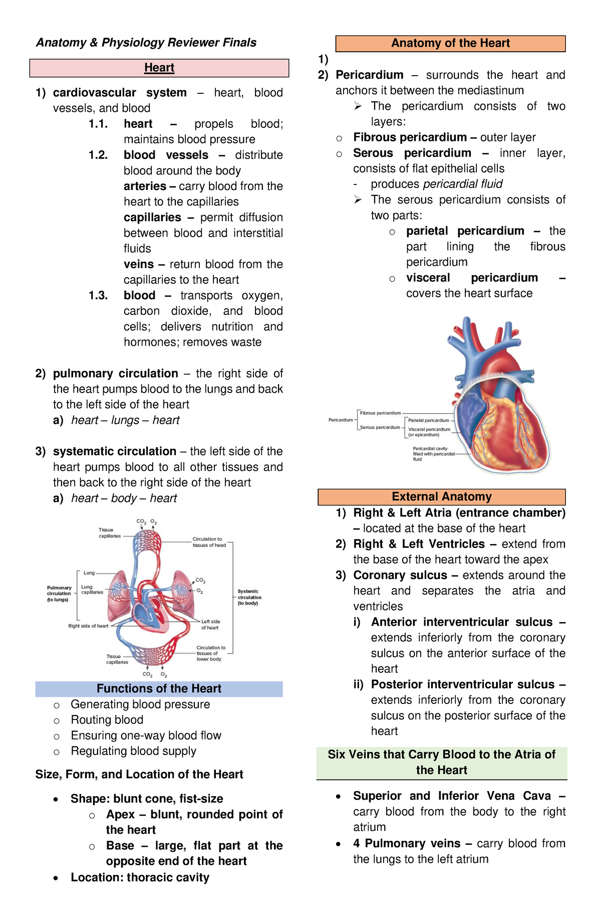 Ana Phy-Heart-Reviewer - Anatomy & Physiology Reviewer Finals Heart ...