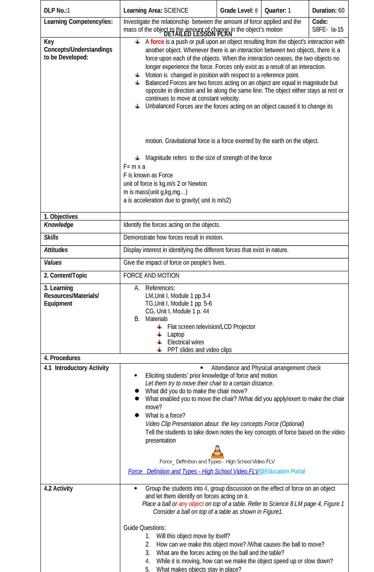 DLP No. 1 - Detailed Lesson Plan for Science 8 - DETAILED LESSON PLAN ...