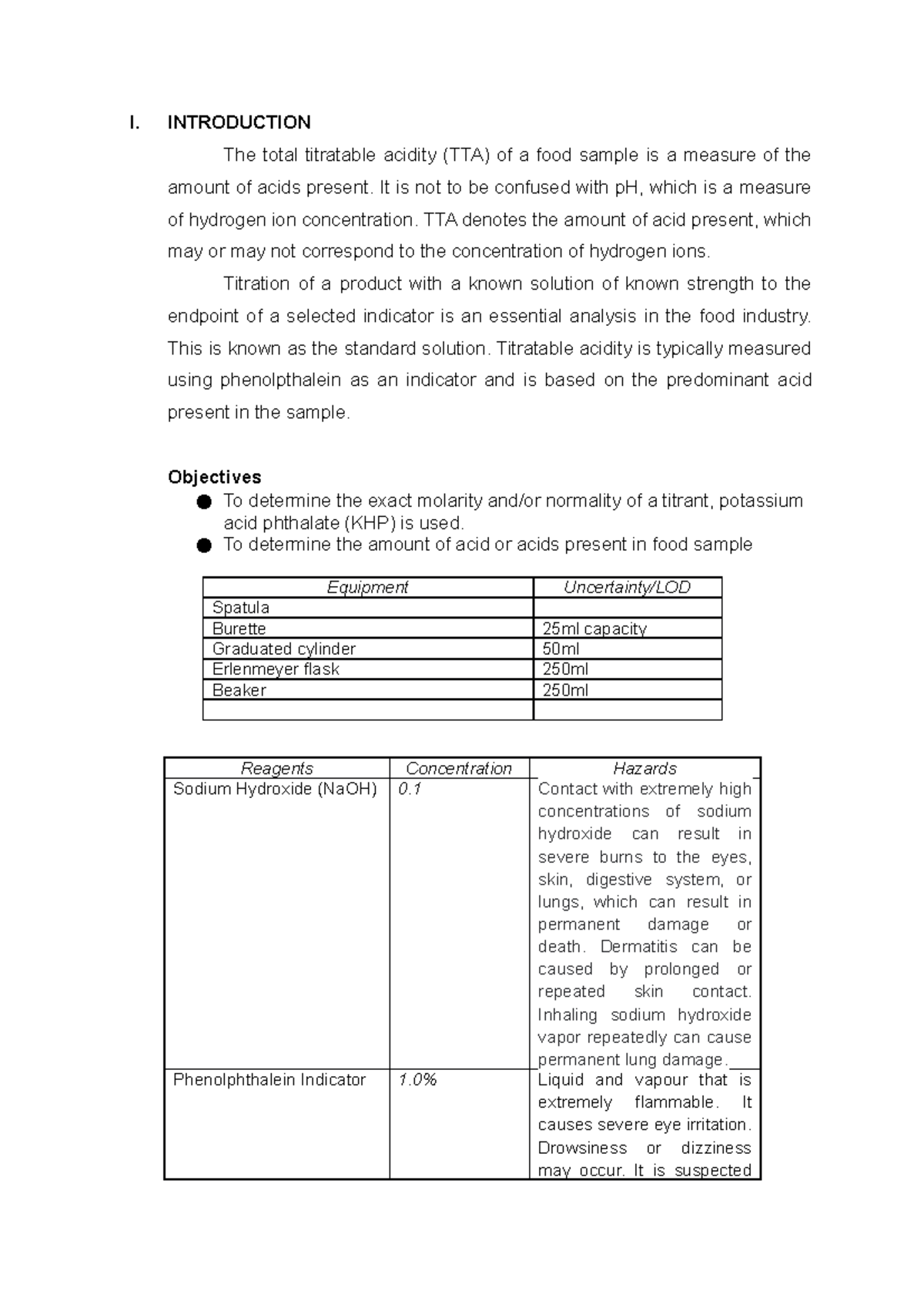 FT324LAB ActivityNO.12 I. INTRODUCTION The total titratable acidity (TTA) of a food sample