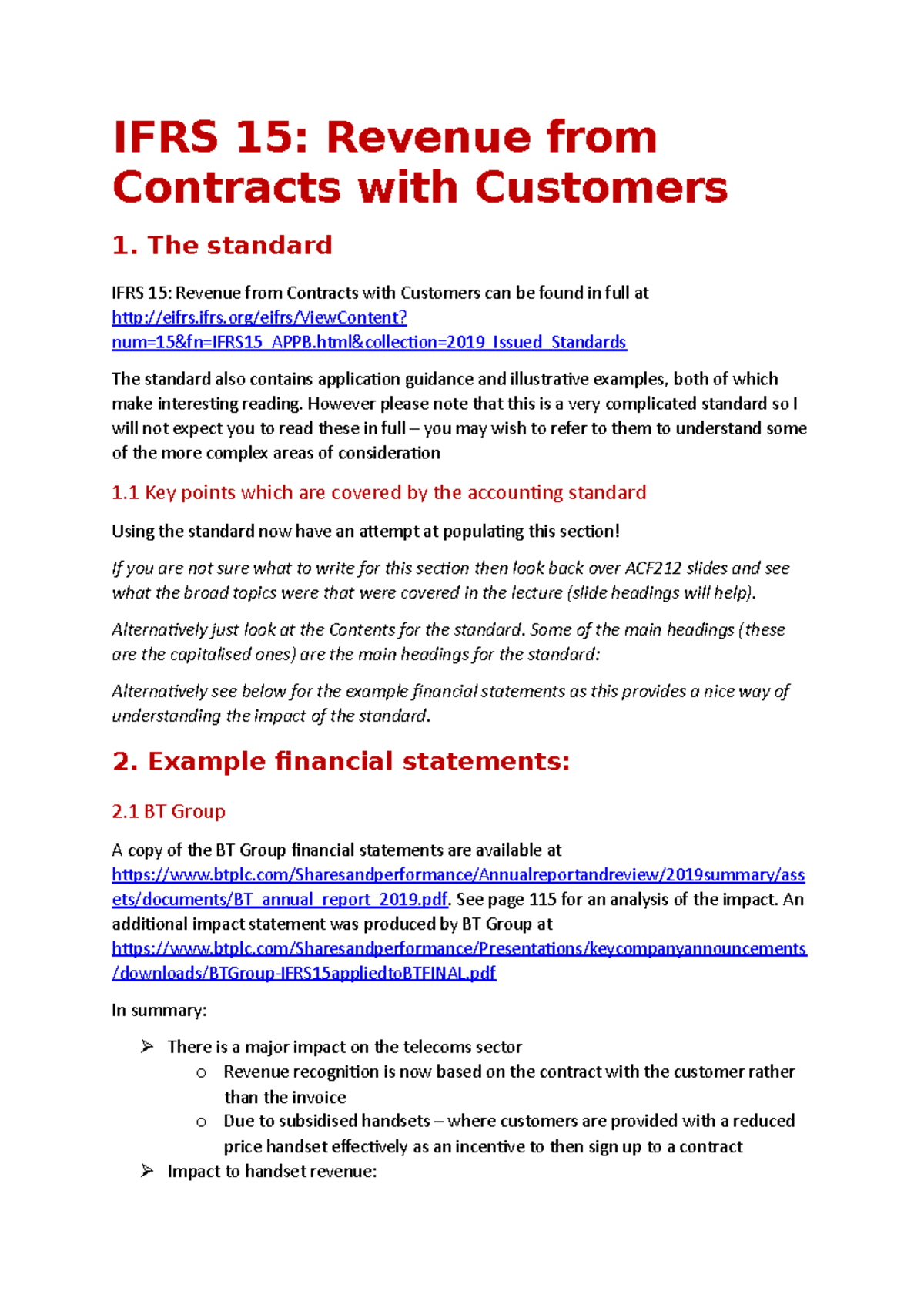 IFRS 15 Summary Document IFRS 15 Revenue From Contracts With 