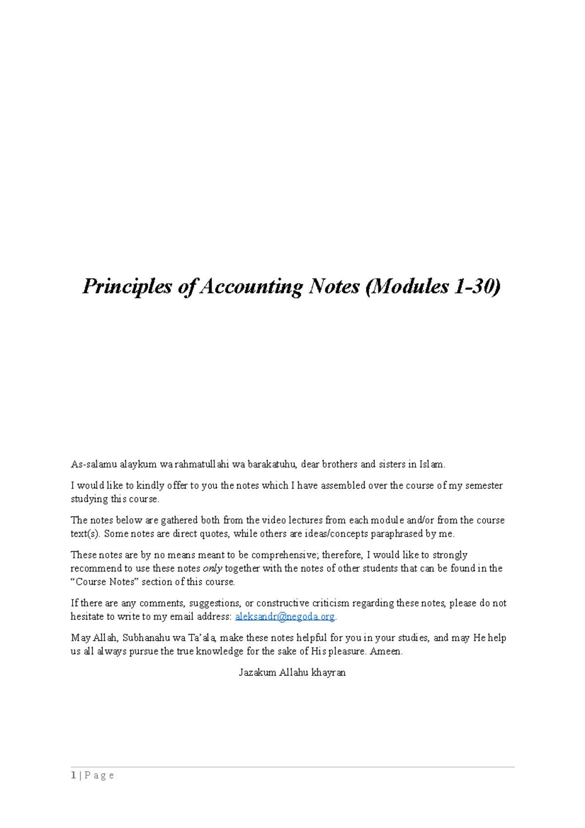 Principles of Accounting Notes (Modules 1-30) - Studocu