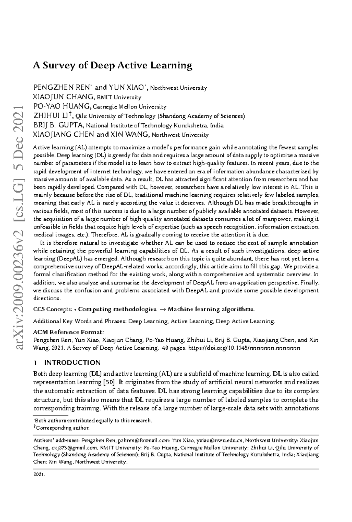 2009 - aAAAa - A Survey of Deep Active Learning PENGZHEN REN∗ and YUN ...