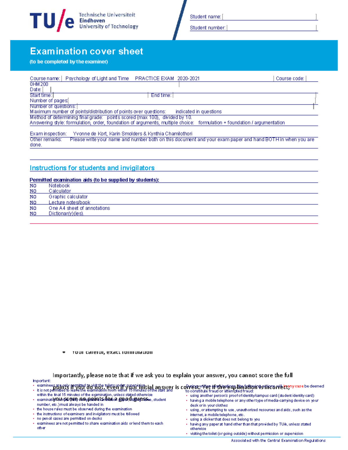 Practice Exam Psychology of Light and Time 20212022 0PM20 Psychology
