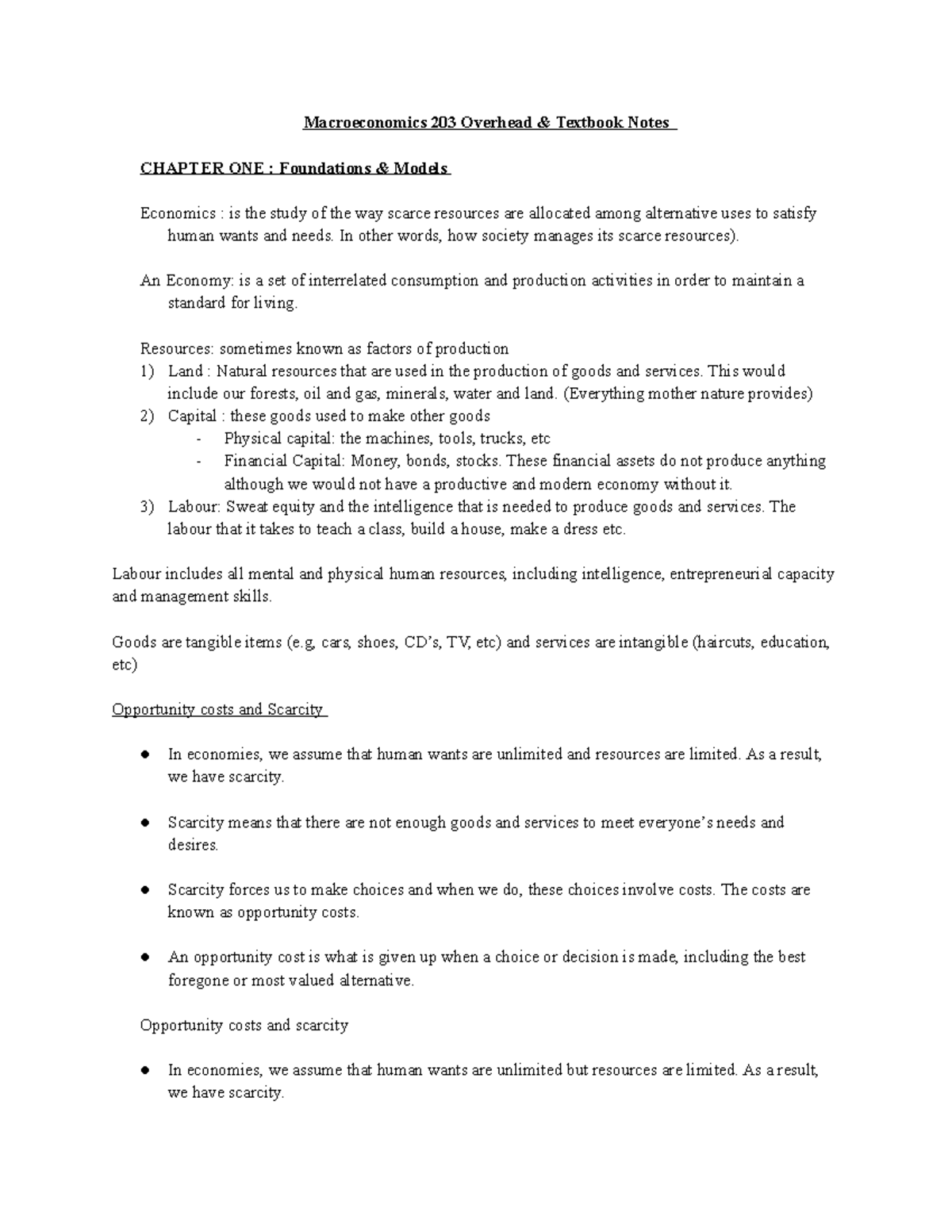 ECON 203 Notes - Macroeconomics 203 Overhead & Textbook Notes CHAPTER ...