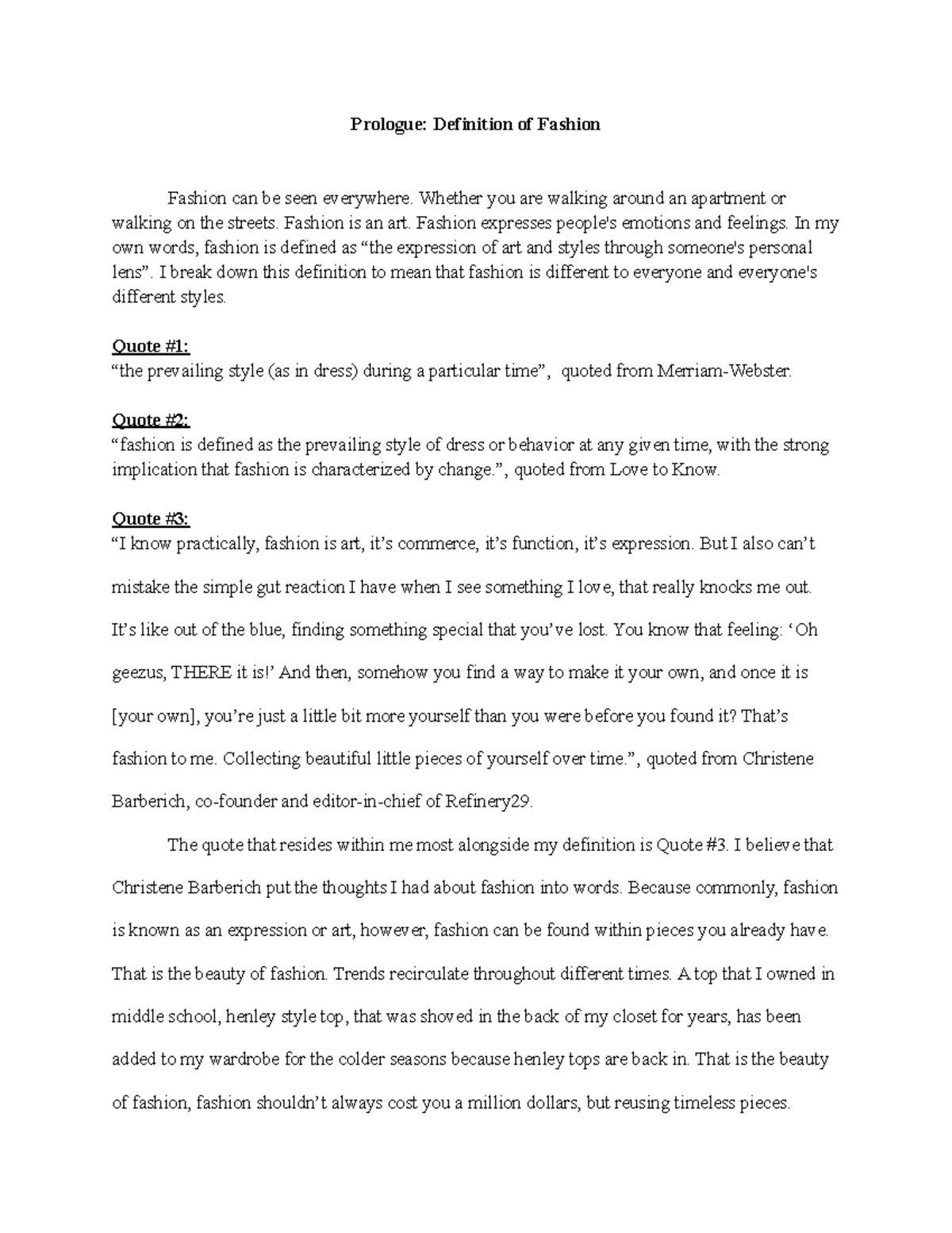 Prologue Definition of Fashion Prologue Definition of Fashion