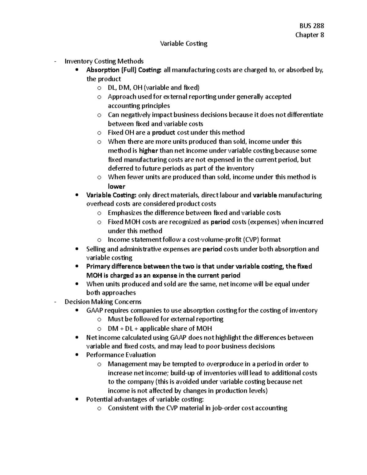 Chapter 8 - Summary Managerial Accounting: Tools for Business Decision ...