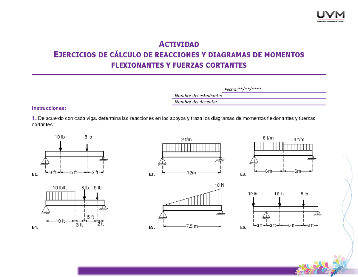 Actividad 13 Momentos flexionantes y cortantes - ACTIVIDAD EJERCICIOS