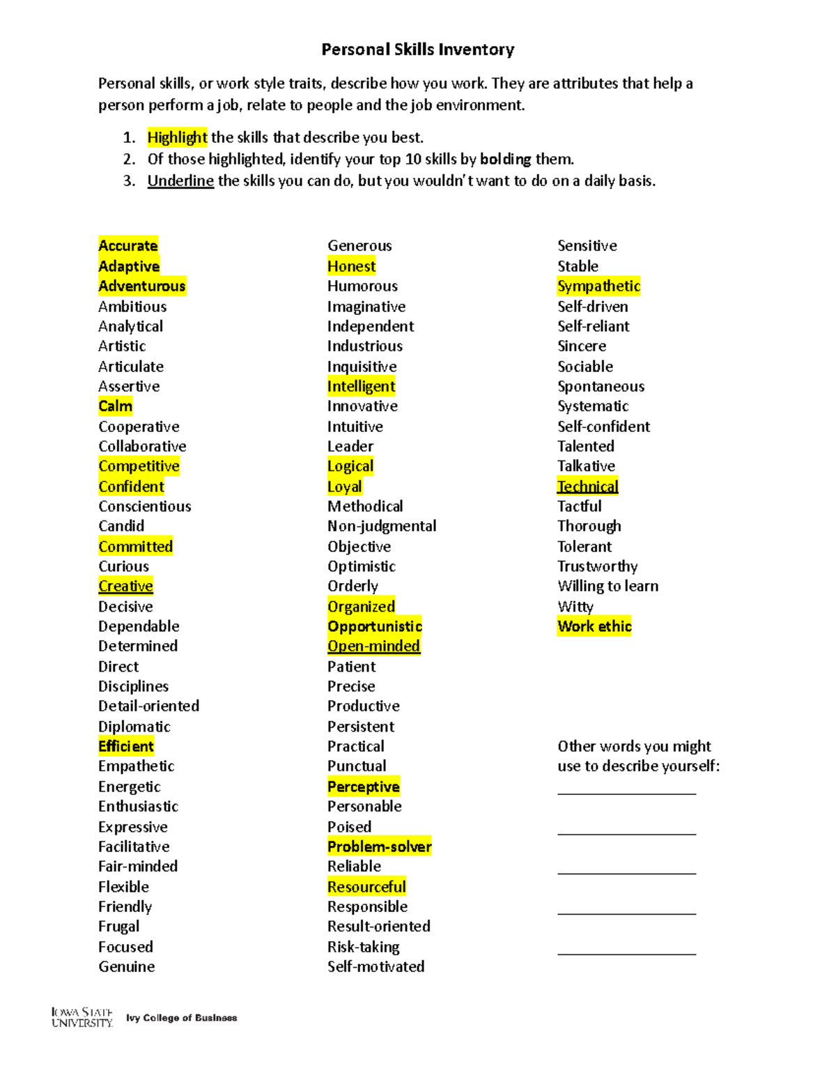 Personal Skills Inventory4 Personal Skills Inventory Personal skills
