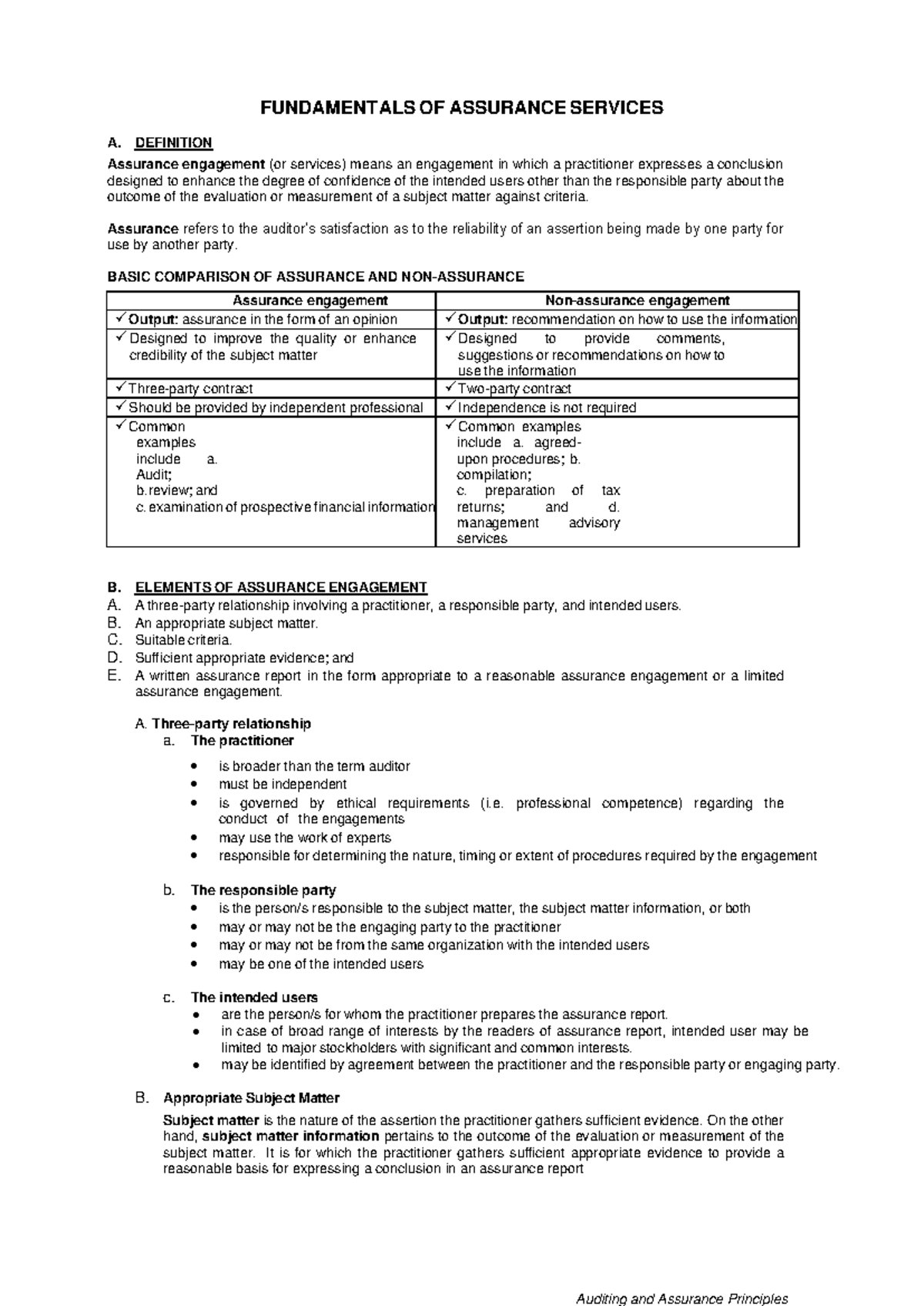 Fundamentals of Assurance Services - FUNDAMENTALS OF ASSURANCE SERVICES ...