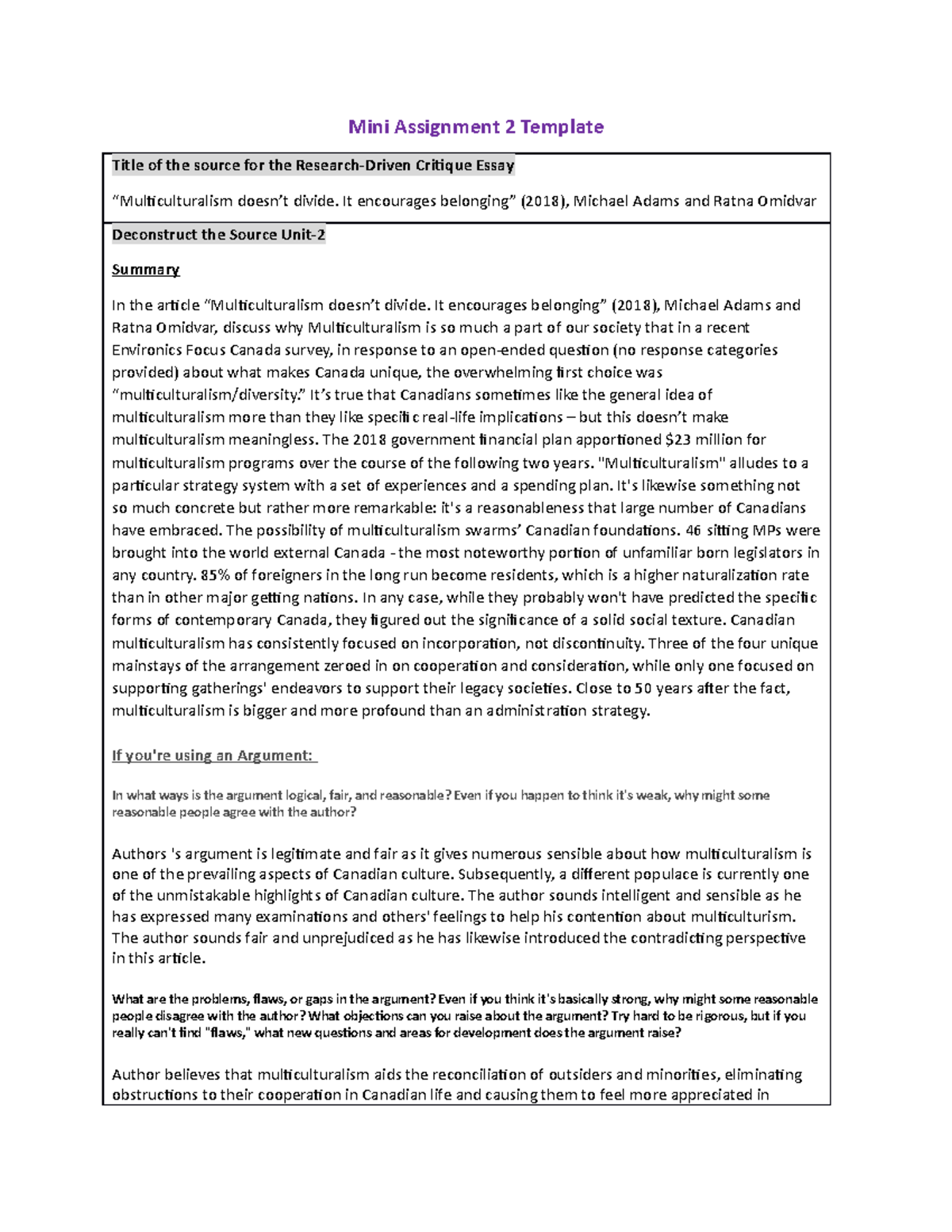Mini Assignment 2 Divya desai - Mini Assignment 2 Template Title of the ...