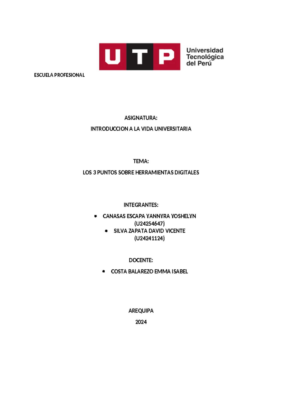 Ivu utp - Introducción a la vida universitaria - ESCUELA PROFESIONAL ...
