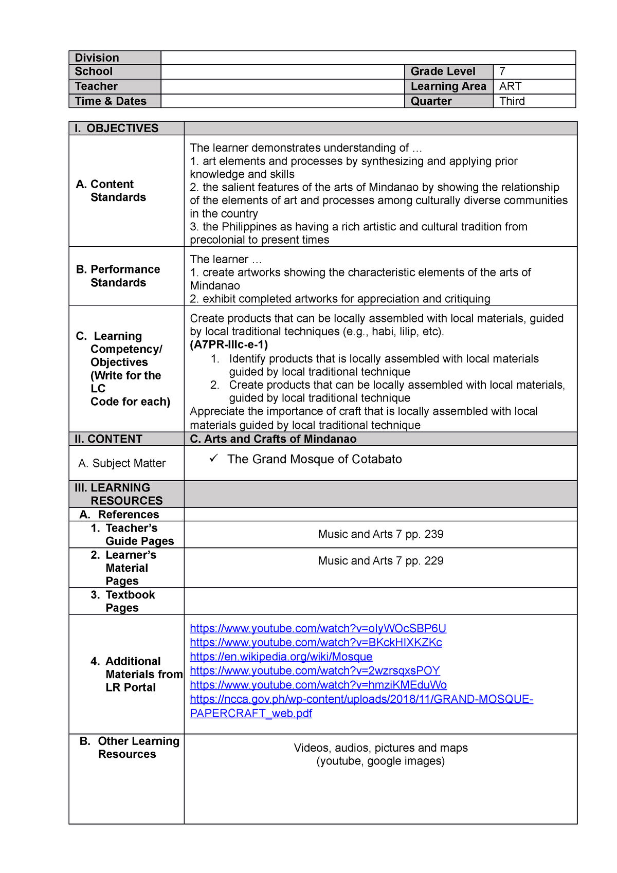 DAY 2 - DETAILED LESSON PLAN - Division School Grade Level 7 Teacher ...