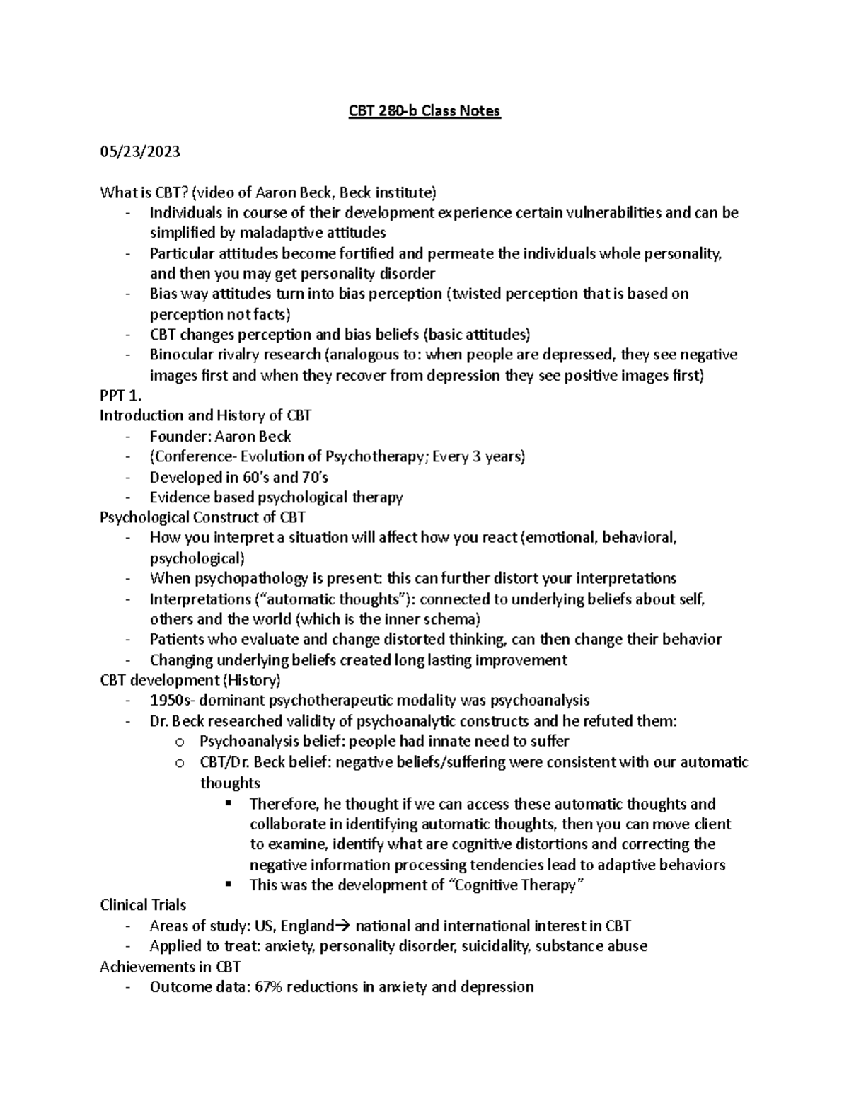CBT 280 Class Notes - CBT 280-b Class Notes 05/23/ What is CBT? (video ...