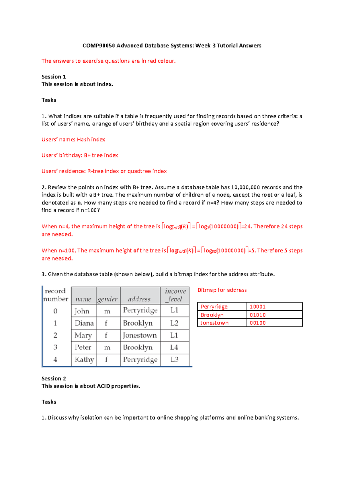 Tutorial Week 3 Answers - COMP90050 Advanced Database Systems: Week 3 ...