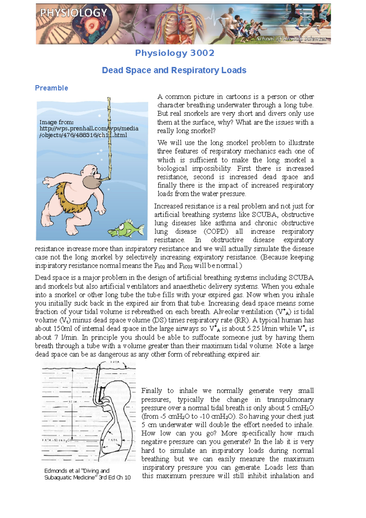 PHYL3002 Dead space lab 2021 - Edmonds et al “Diving and Subaquatic ...