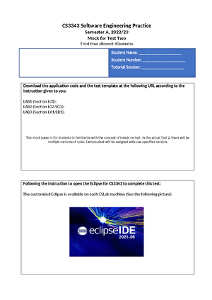 CS3343 Test One Mock Solution - Software Engineering Practice - CityU ...