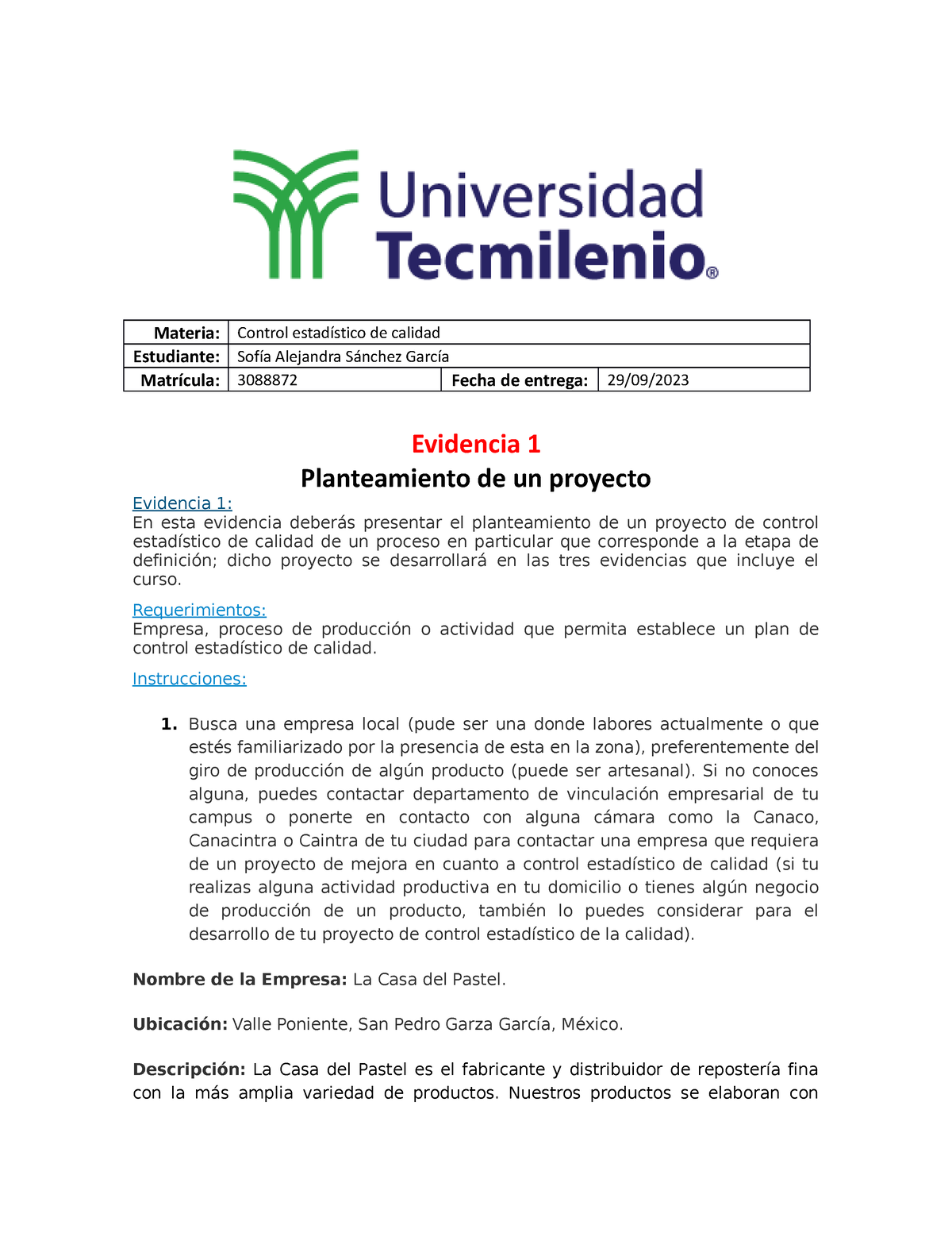 Evidencia 1 Control Estadistico De Calidad - Materia: Control ...