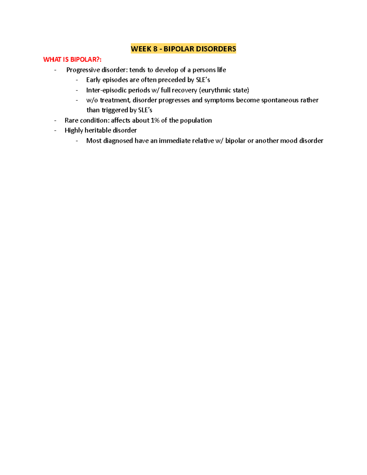 PSYC1023 Week 8 - course content notes for week 8 - WEEK 8 - BIPOLAR ...