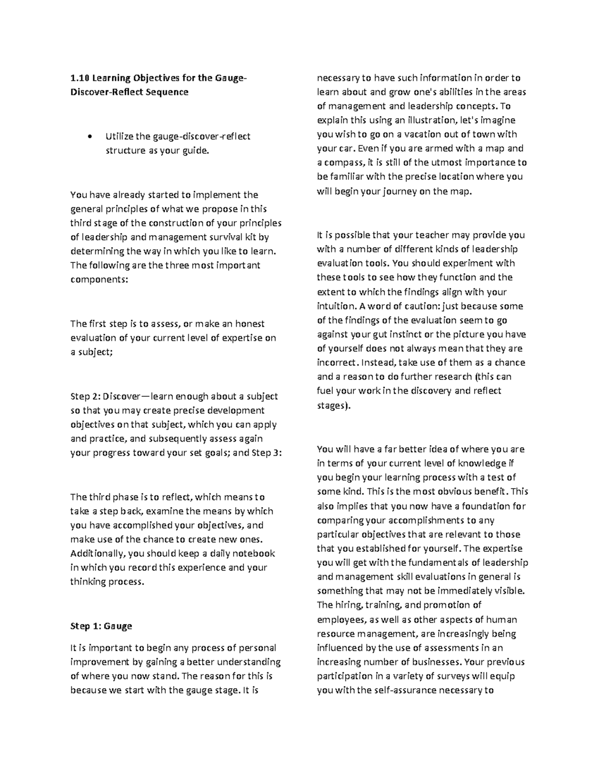 1.10 The GaugeDiscoverReflect Sequence 1 Learning Objectives for