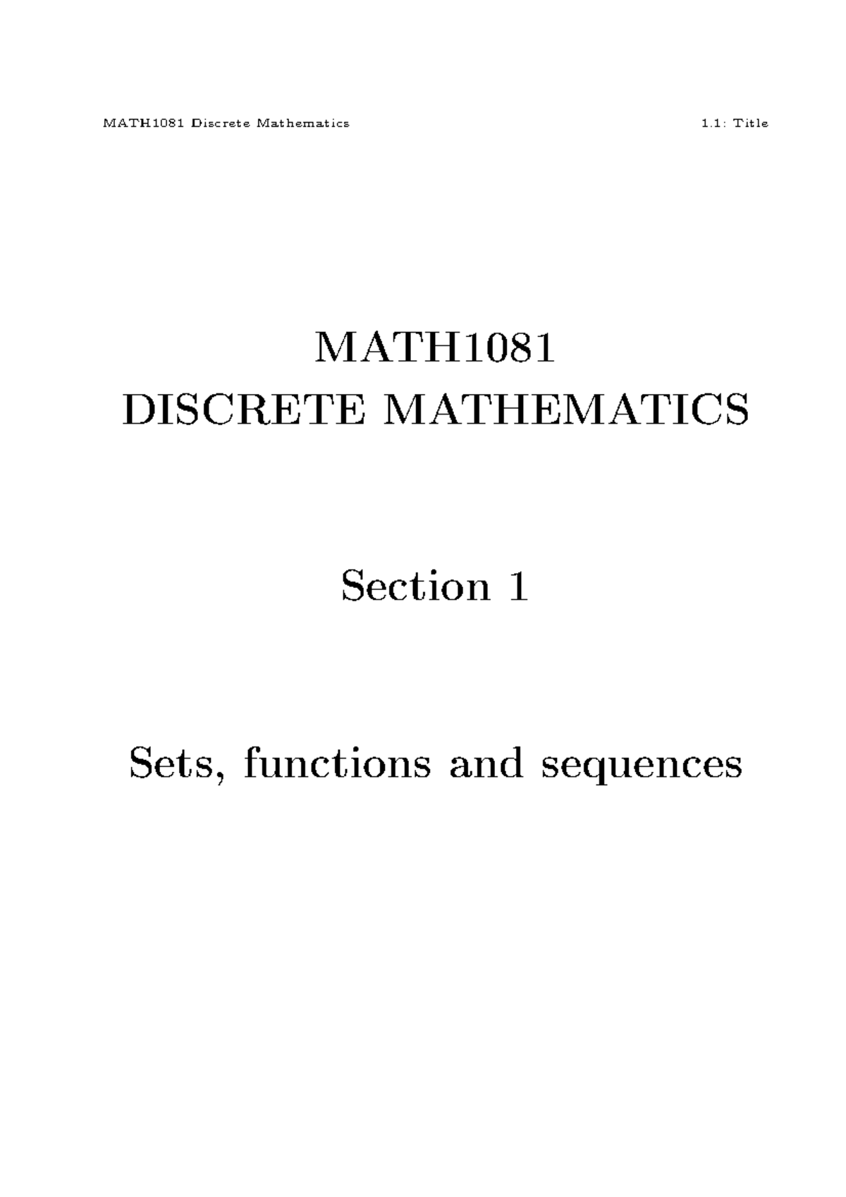 Chapter 1 - MATH1081 Discrete Mathematics 1: Title MATH DISCRETE ...