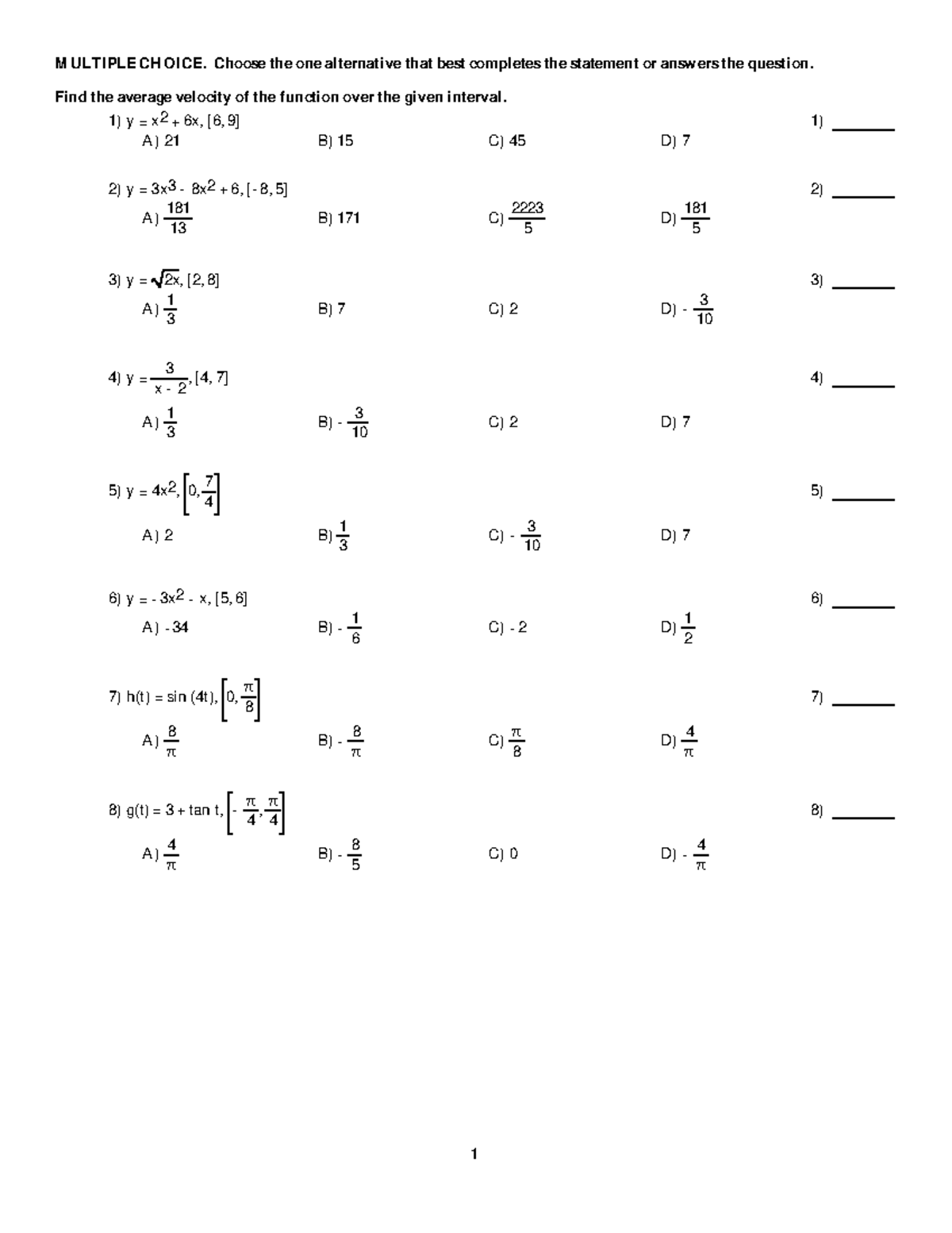 Chapter 1, limit TEST-BANK - MULTIPLE CHOICE. Choose the one ...