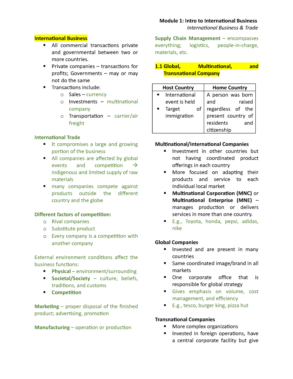 Mod 1 - International Business And Trade Module 1 Lecture Notes ...