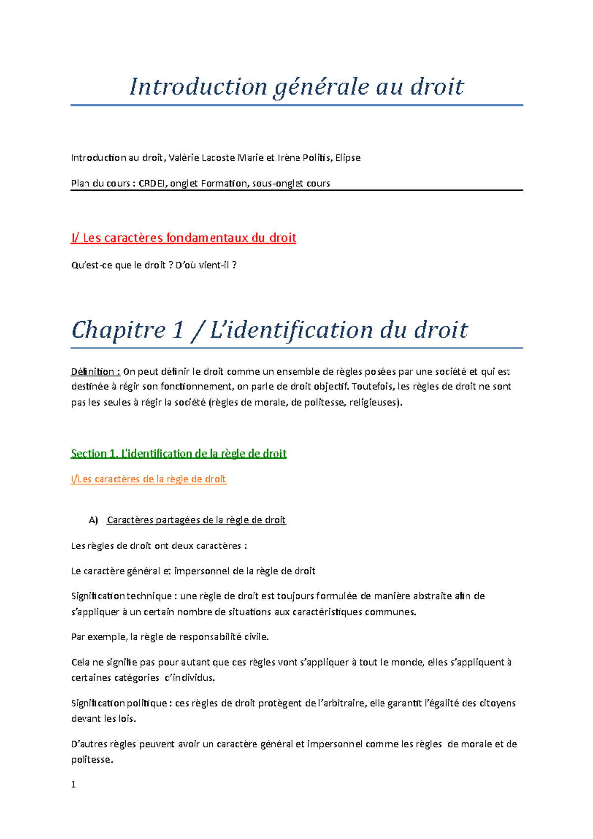 Bon Cours-Partie 1 Et 2 - Notions De Droit - Introduction Générale Au ...