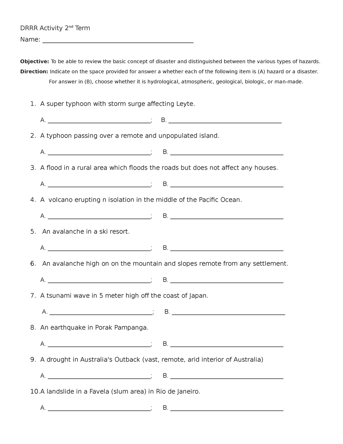 New DOC Document - BSHM - DRRR Activity 2nd Term Name: - Studocu