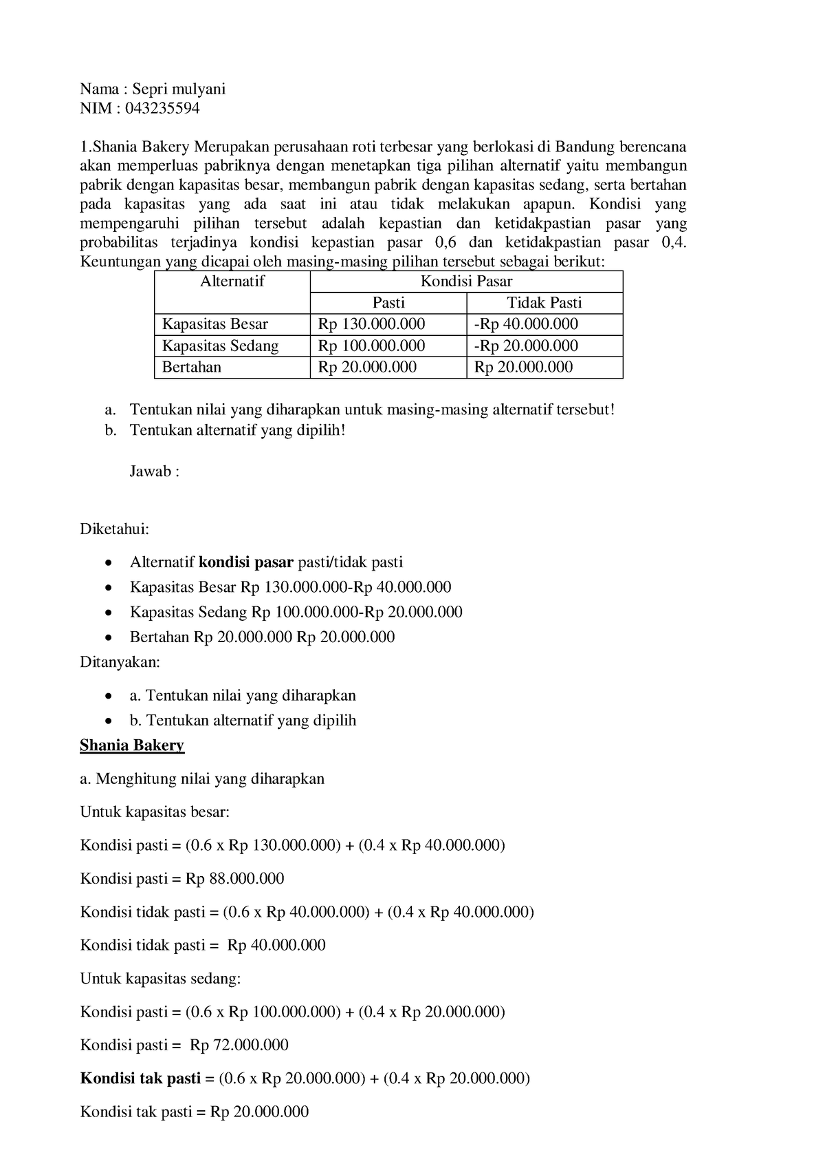 Tugas 1 Manajemen Operasi - EKMA4215 - Nama : Sepri Mulyani NIM ...