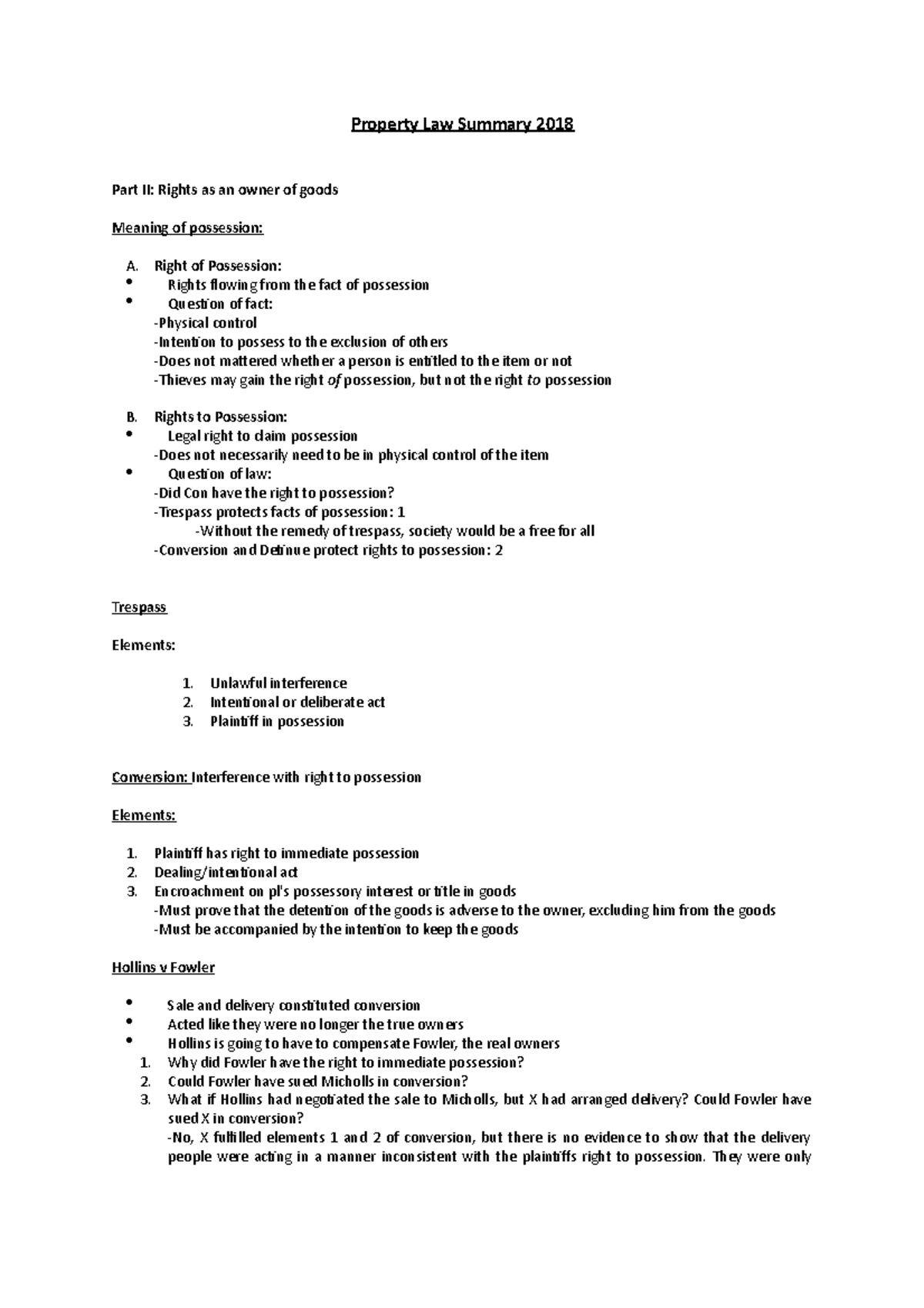Property Law Summary 2018 Property Law Summary 2018 Part II Rights