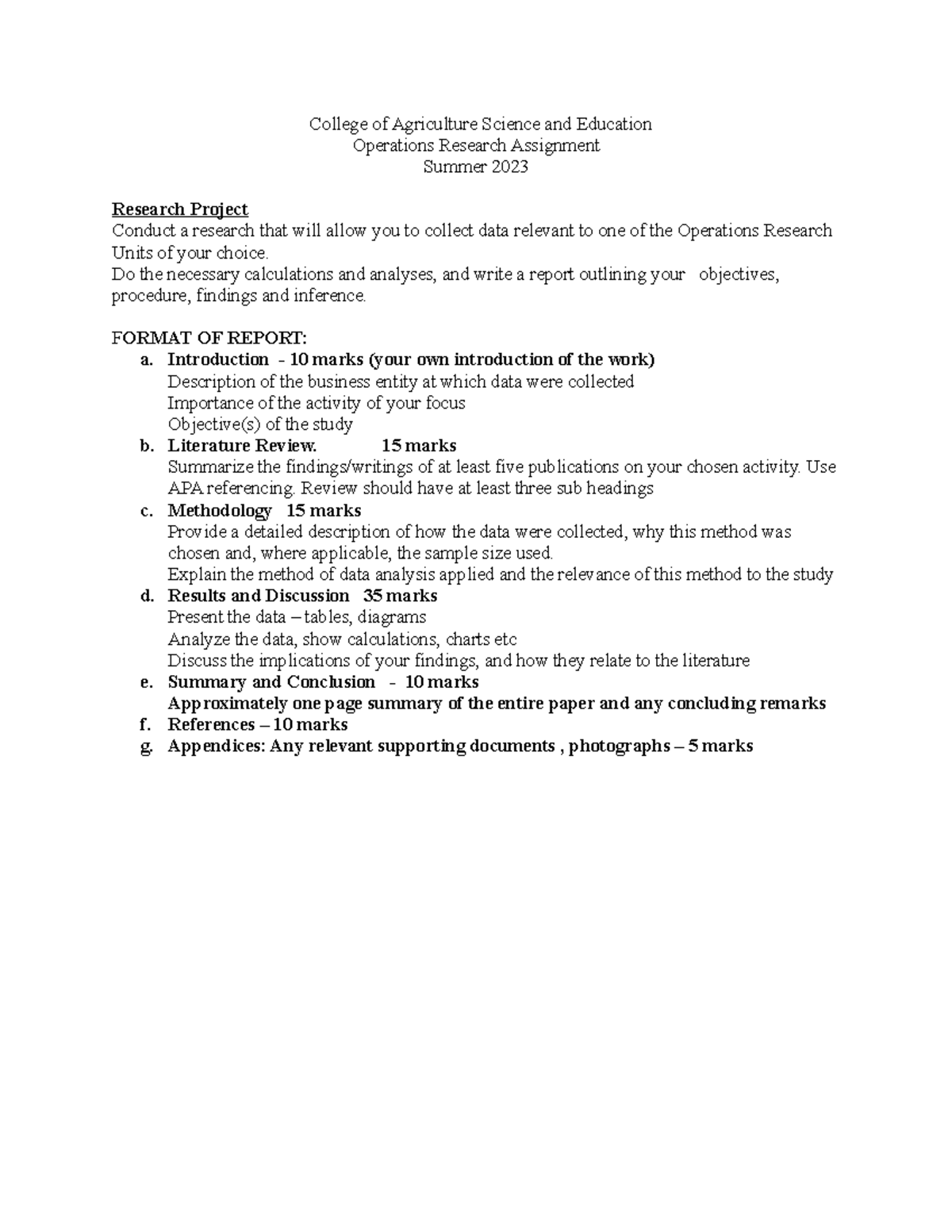 OR Major Assignment S23 fd834 - College of Agriculture Science and ...