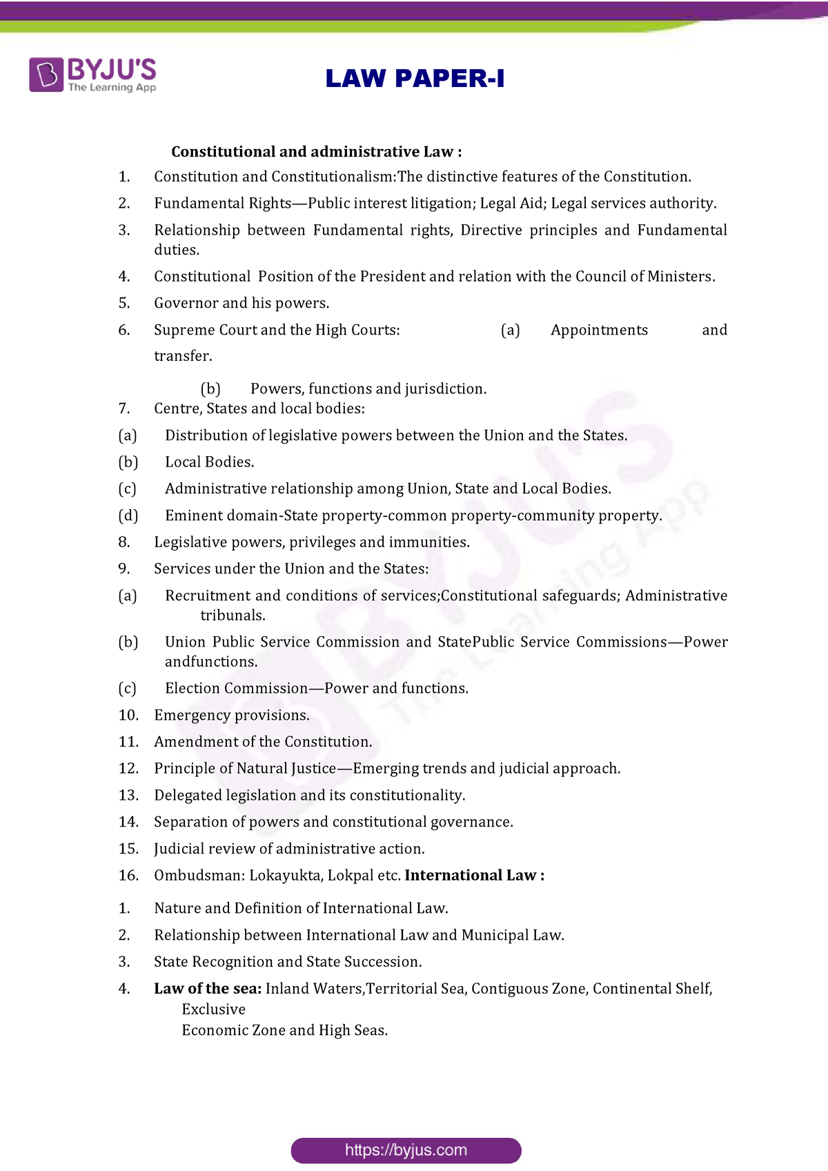Upsc Law Optional Syllabus Law Paper I Constitutional And Administrative Law Constitution 5476