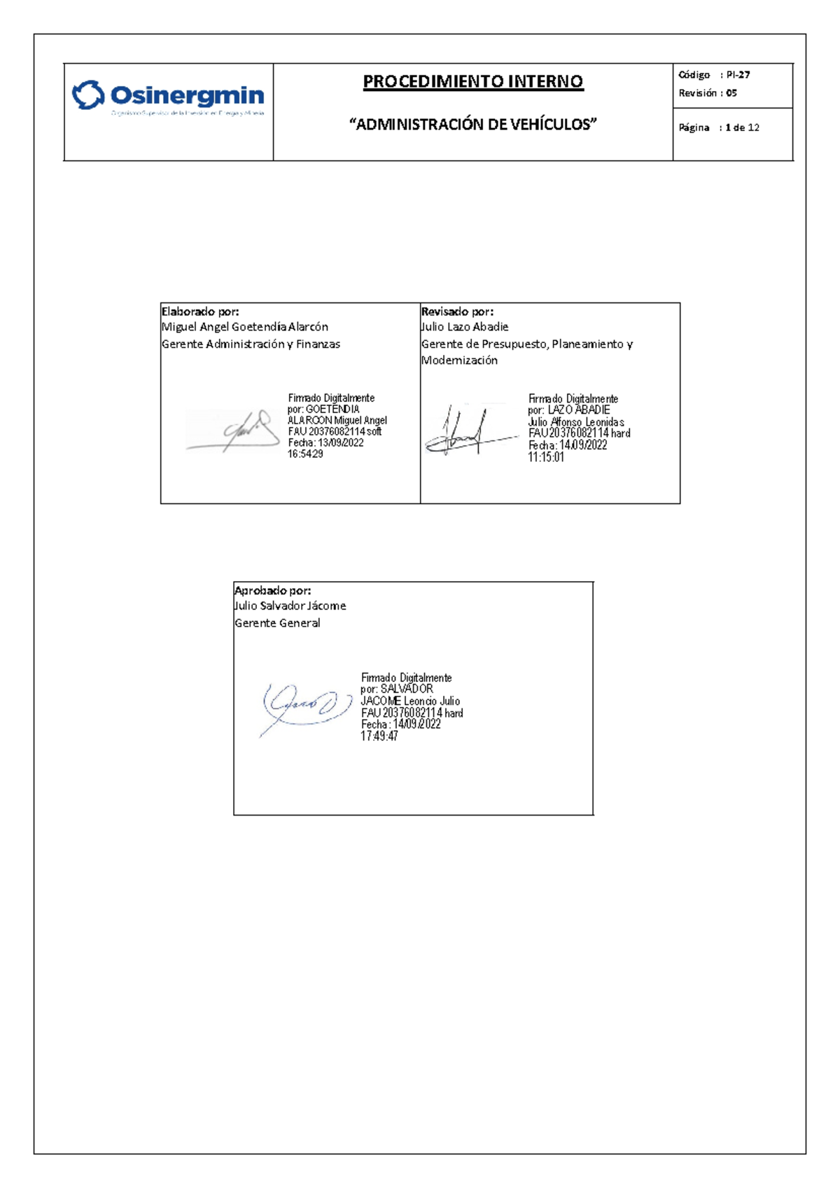 PI-27 Administración de vehículos - Revisión : 05 PROCEDIMIENTO INTERNO ...