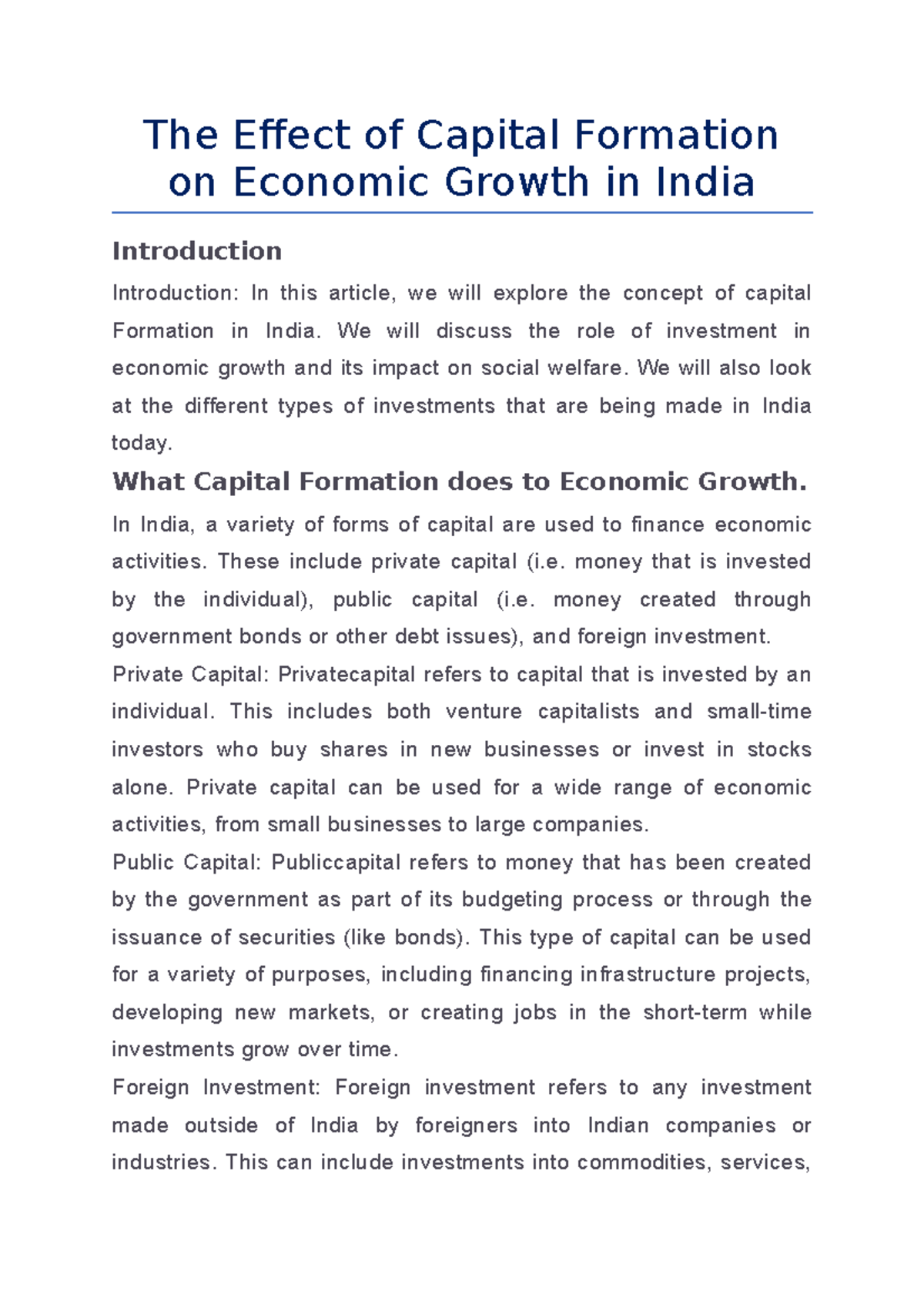 The Effect of Capital Formation on Economic Growth in India - The ...
