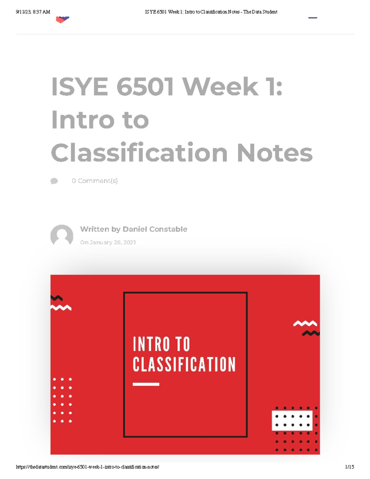 ISYE 6501 Week 1 Intro To Classification Notes - ISYE 6501 Week 1 ...