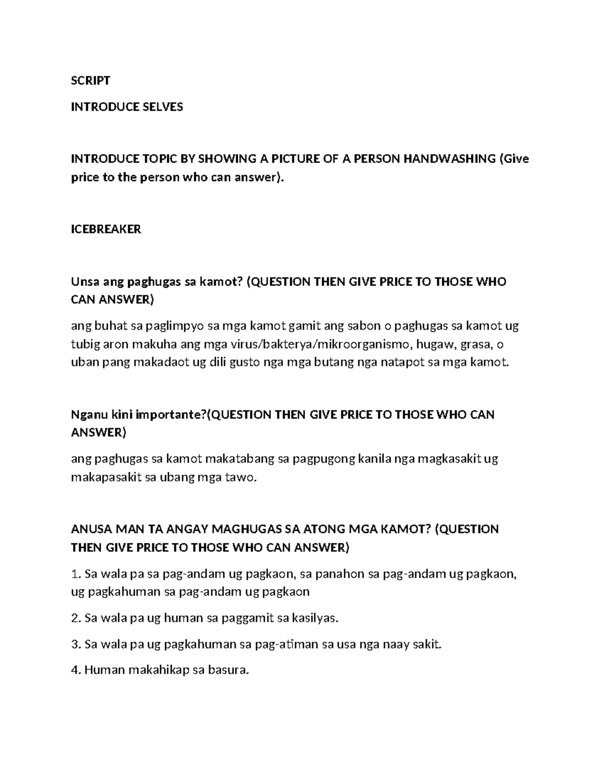 Script 2 - Notes for MCN - SCRIPT INTRODUCE SELVES INTRODUCE TOPIC BY ...