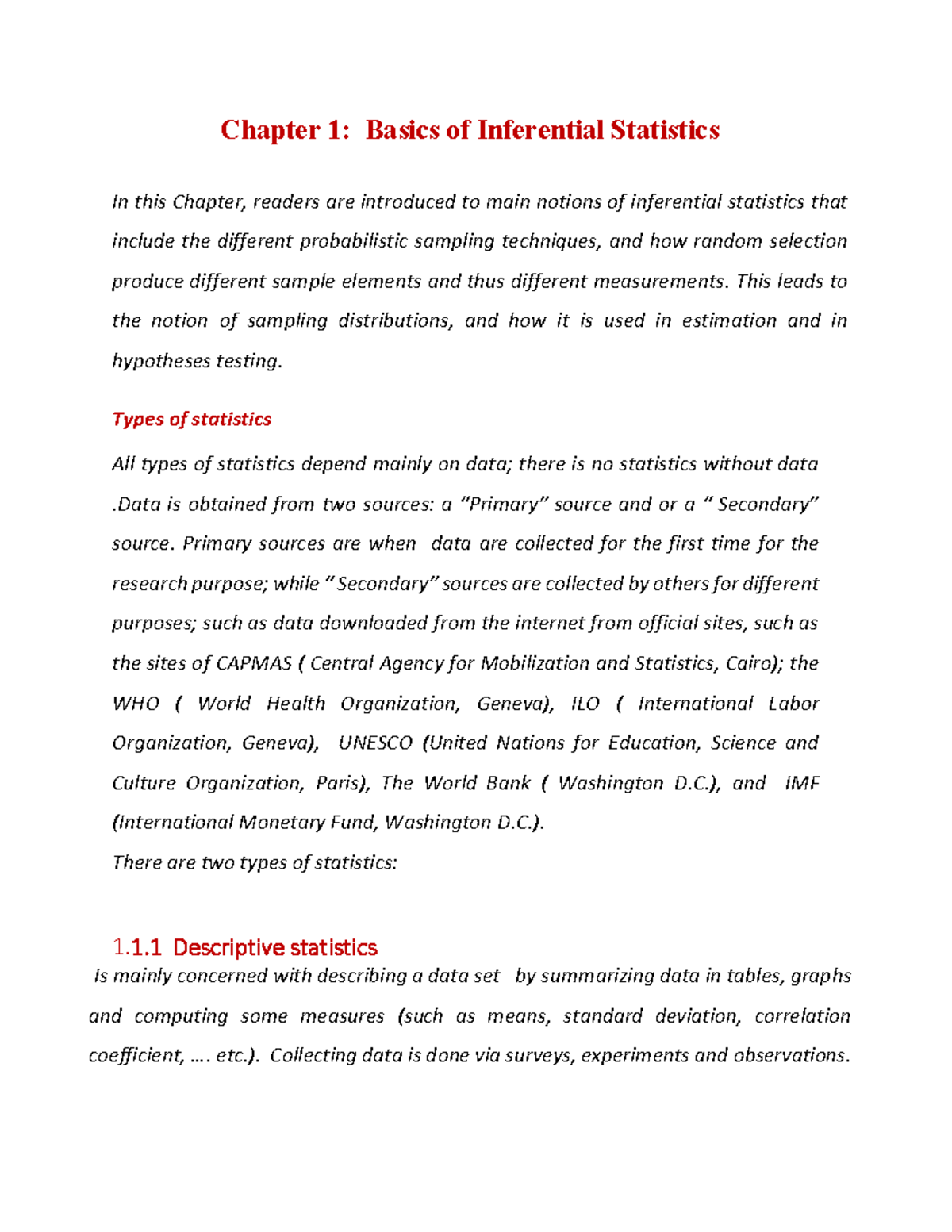Lecture 1 Applied Statistics - Chapter 1 : Basics of Inferential ...