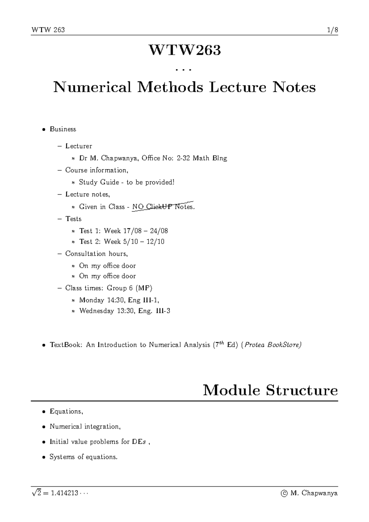 Equations theme 1.1 - WTW 263 1/ WTW ··· Numerical Methods Lecture ...